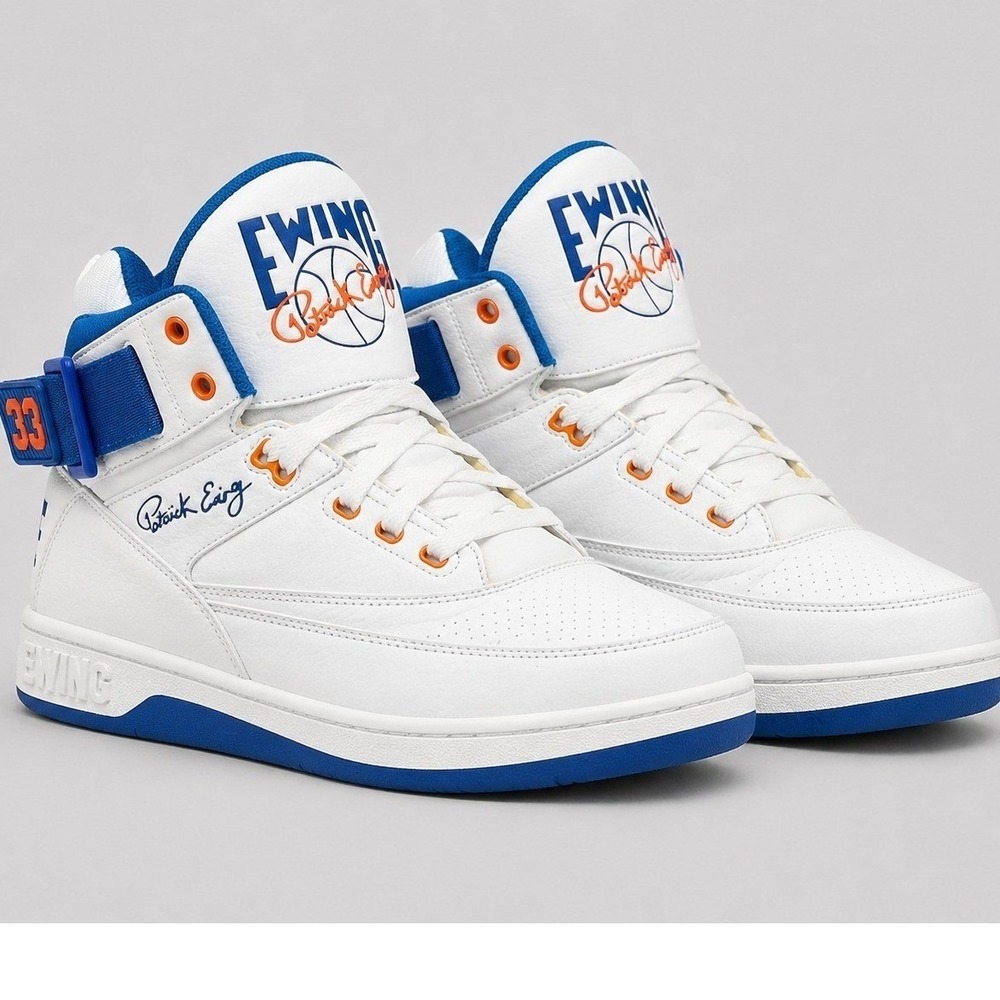 Retro Knicks Ewing Athletics 33 Hi Mens 10.5 White Royal‎ Blue Orange Knicks